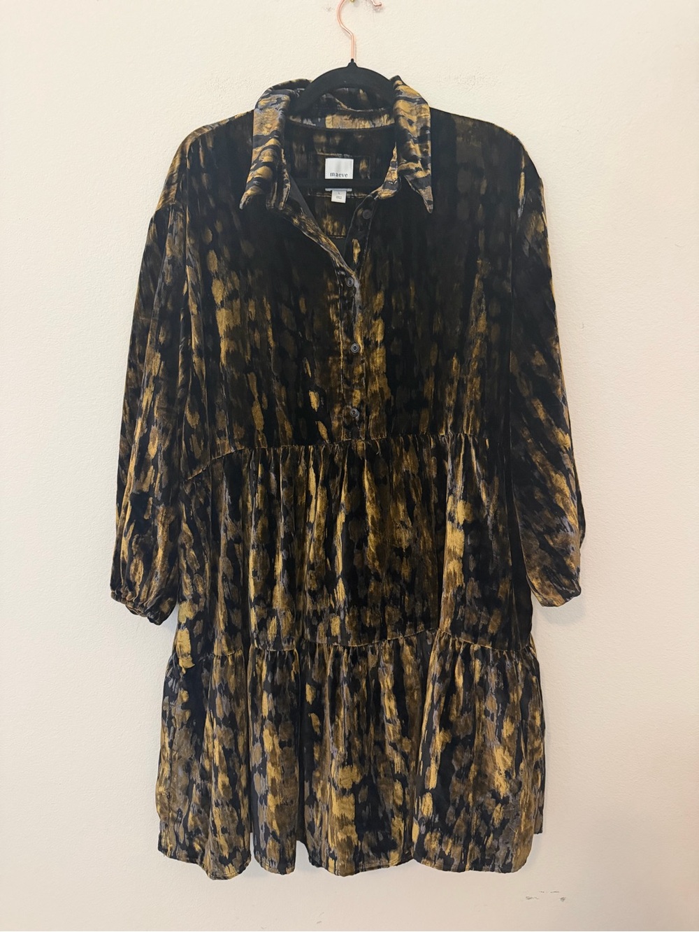 Maeve Bettina Tiered Shirt Mini Dress Velvet Anthropologie Size L Boho Autumn